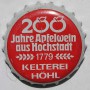 Kronkorken Der alte Hochstädter Deutschland 1979 1970er rot 200 Jahre Apfelwein aus Hochstadt 1779 Kelterei Höhl