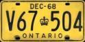 Nummernschilder / Kfz-Kennzeichen Kanada 1968 1960er Ontario