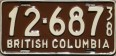 Nummernschilder / Kfz-Kennzeichen Kanada 1938 1930er British Columbia