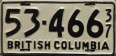 Nummernschilder / Kfz-Kennzeichen Kanada 1937 1930er British Columbia