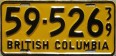 Nummernschilder / Kfz-Kennzeichen Kanada 1939 1930er British Columbia