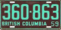 Nummernschilder / Kfz-Kennzeichen Kanada 1959 1950er British Columbia
