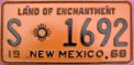 Nummernschilder / Kfz-Kennzeichen USA 1968 1960er New Mexico NM