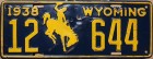 Nummernschilder / Kfz-Kennzeichen USA 1938 1930er Wyoming WY