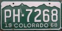 Nummernschilder / Kfz-Kennzeichen USA 1968 1960er Colorado CO