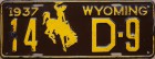 Nummernschilder / Kfz-Kennzeichen USA 1937 1930er Wyoming WY
