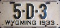 Nummernschilder / Kfz-Kennzeichen USA 1933 1930er Wyoming WY