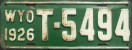 Nummernschilder / Kfz-Kennzeichen USA 1926 1920er Wyoming WY