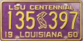 Nummernschilder / Kfz-Kennzeichen USA 1960 1960er Louisiana LA