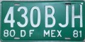 Nummernschilder / Kfz-Kennzeichen Mexiko 1980 1980er Distrito Federal