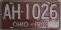 Nummernschilder / Kfz-Kennzeichen USA 1962 1960er Ohio OH
