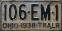 Nummernschilder / Kfz-Kennzeichen USA 1938 1930er Ohio OH